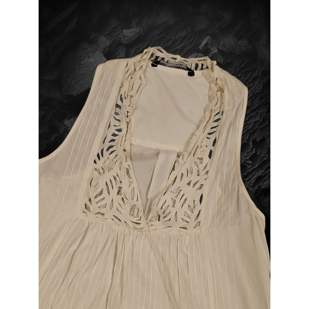 Kas New York SZ M 100% Cotton Ivory Sleeveless V-Neck Eyelet Cut Out Tunic NWOT
